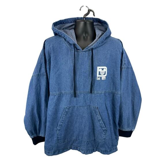 Disney World Spirit Jersey Hooded Denim Pullover Size Large Unisex - Picture 1 of 10